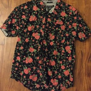 Rose-print Button-down Shirt